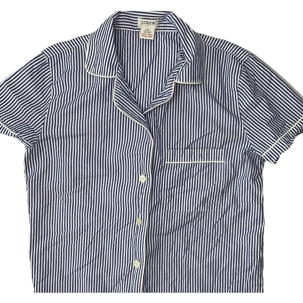 J.Crew Button Down Pajama Top Womens XS Blue White Striped Cotton Sleep Shirt